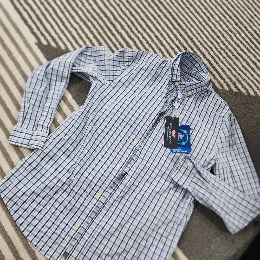 Vineyard Vines White and Blue Plaid Shirt